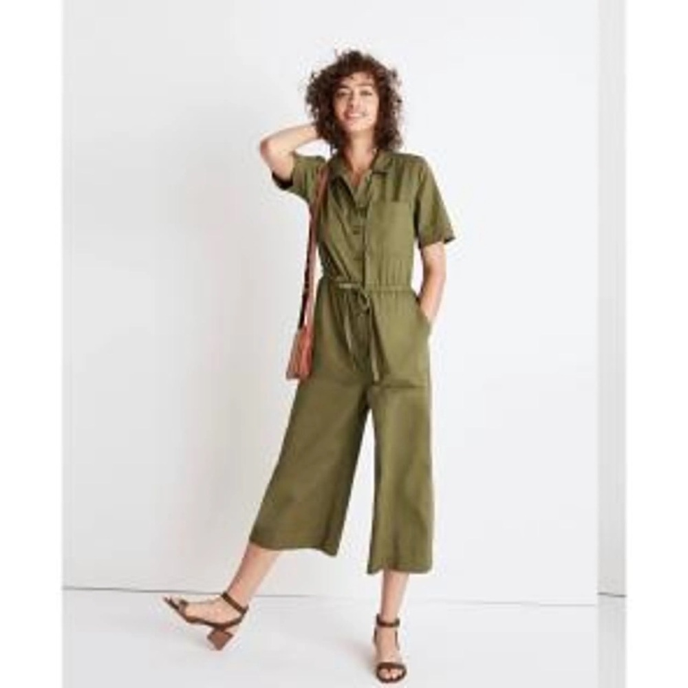 Madewell Olive Green Short-Sleeve Utility Jumpsuit